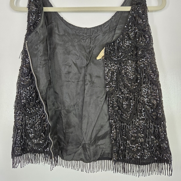 VTG 60s Heavy Beaded & Sequin Scoop Neck Glam Rock Women's Small Lambs Wool Silk - Picture 3 of 17